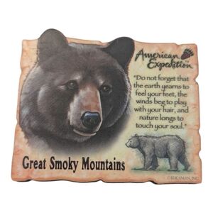 Vintage Wooden Great Smoky Mountains Black Bear Fridge Magnet 3"
